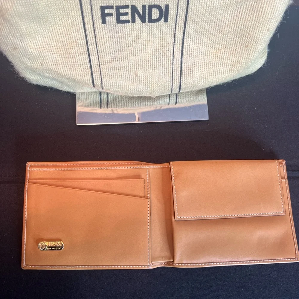 Fendi Striped Wallet with Tan Trim